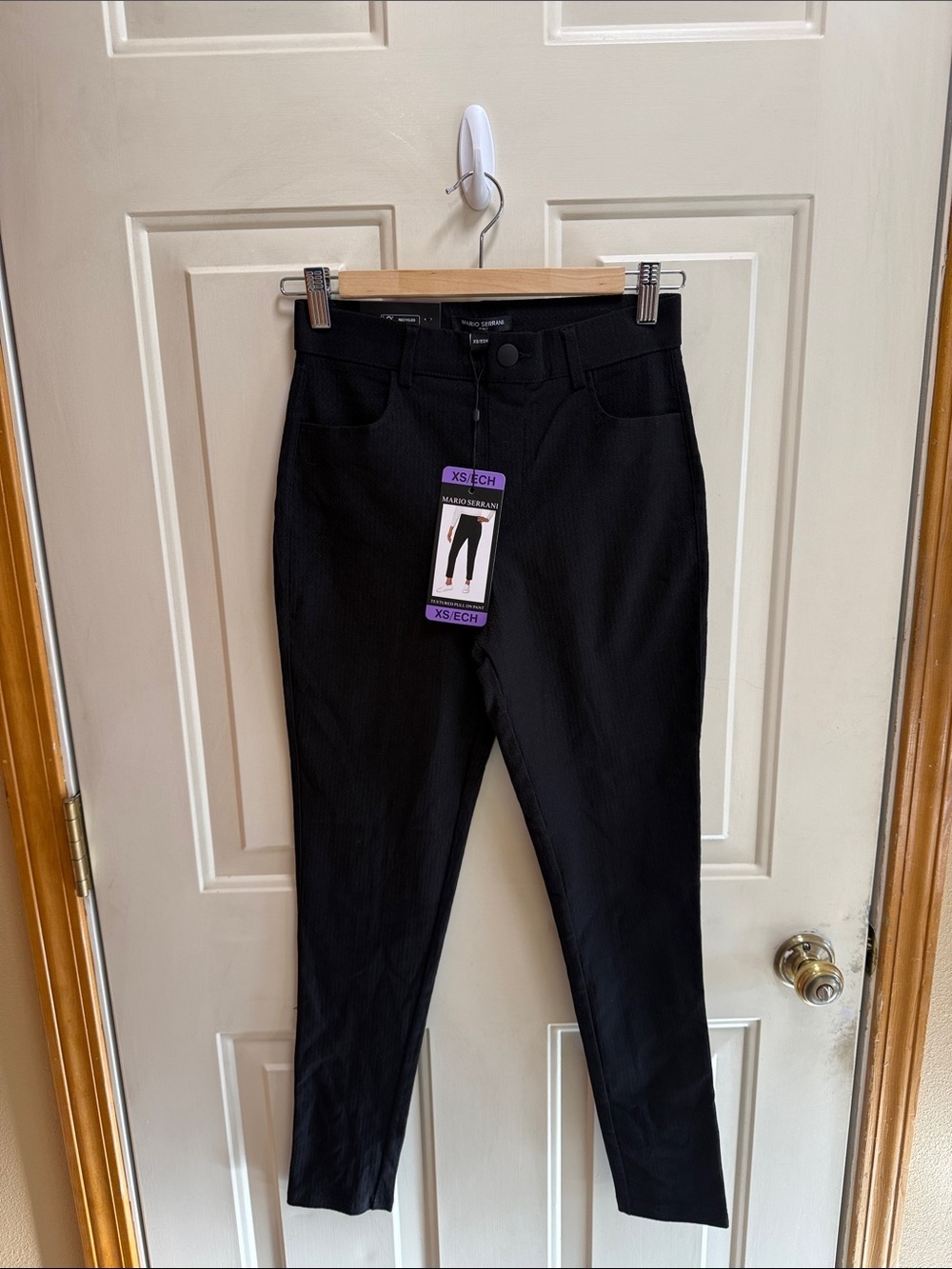 NWT Mario Serrani Black High-Waist Textured Pull on Pants